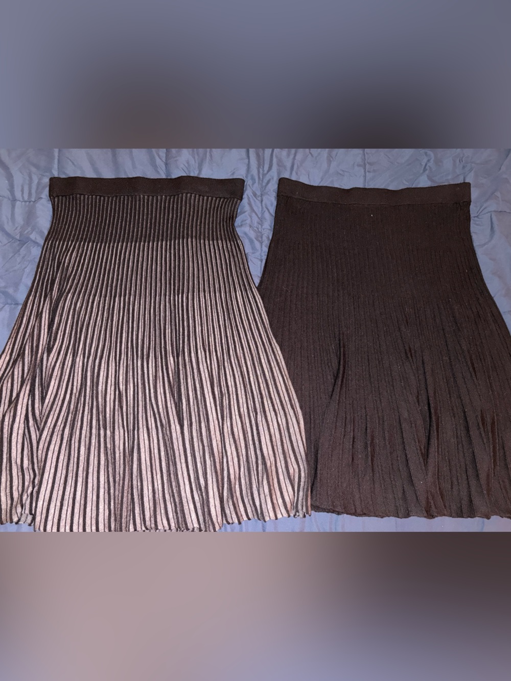 Max Studio Two-Tone Pleated Midi Skirt in Black, Grey and White Stripe